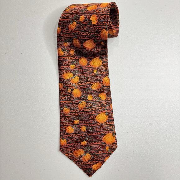Pumpkin Silk Tie Hallmark Design Fall Thanksgiving Novelty Seasonal Concepts - Picture 1 of 6